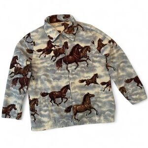 Vtg 90s Fashion Classics cloud horse equestrian print fleece jacket- Size S/M